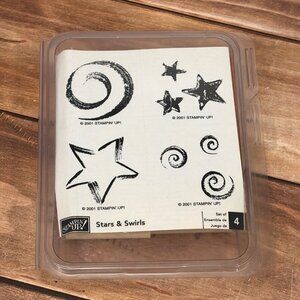 2001 STAMPIN' UP! STARS & SWIRLS WOOD MOUNTED RUBBER STAMP SET JULY 4TH
